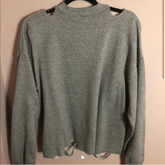 Grey distressed cutout sweater - Picture 2 of 2